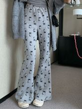 灰色猫咪印花微喇叭裤女秋冬直筒遛弯休闲裤垂感阔腿显瘦辣妹长裤