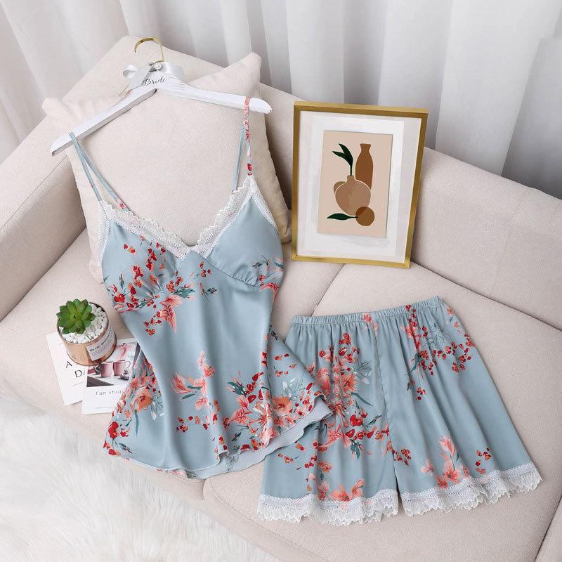 Customized New Style Printed Lace Sling Shorts Pajamas Women's Thin Ice Silk Outwear Small Chanel Style Home Clothes Customized New Style Printed Lace Sling Shorts Pajamas Women's Thin Ice Silk Outwear Small Chanel Style Home Clothes