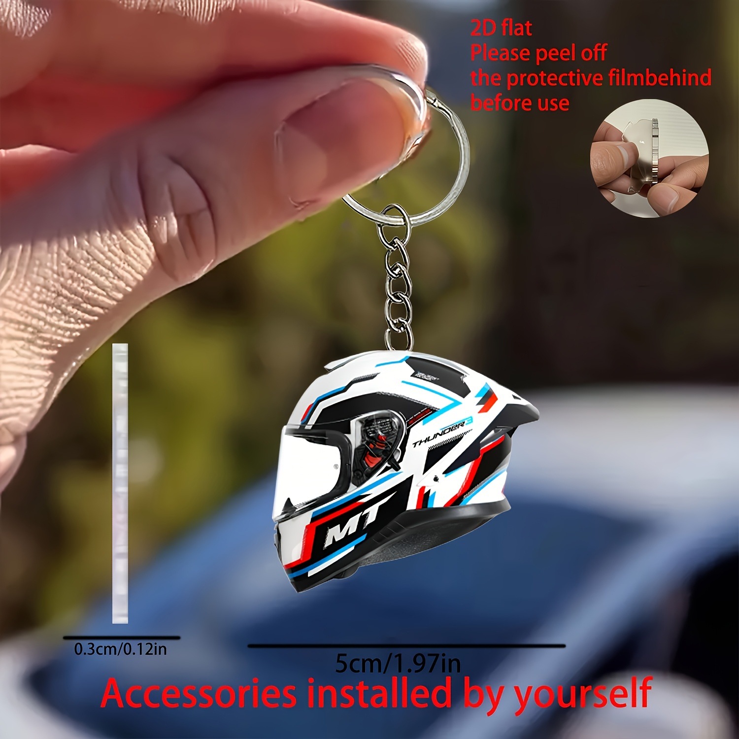 Transfronterizo nuevo acrílico plano dinámico casco llavero para automóviles colgantes de decoración del hogar colgantes