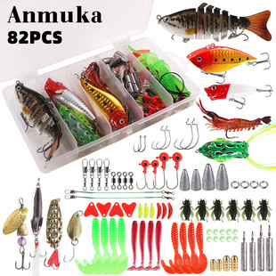 82 pcsfreshwater bait tackle kit fishing accessories fishing gear bait soft plastic worm crank bait cross border