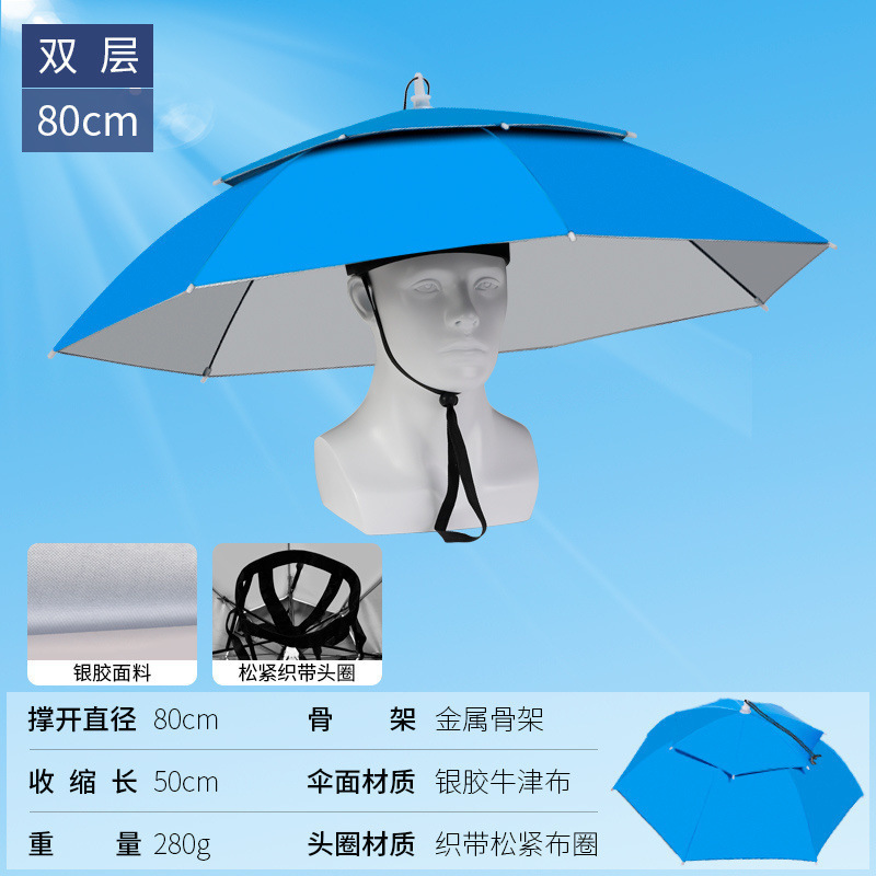 伞帽头戴雨伞帽子钓鱼头戴太阳伞户外采茶环卫防晒斗笠伞折叠大号|undefined