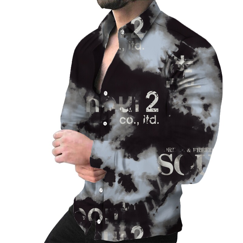 Stretch Bamboo Stretch Bamboo Men's Long-Sleeved Shirt Foreign Trade Cross-Border Starry Sky Printing Source Factory Wholesale New Style