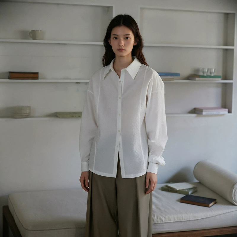 Letmi Deconstructed Style Button-Back Waist-Cinching Slimming Shirt with Slight Wrinkles, Japanese Salt-Shrink Process Shirt for Women Letmi Deconstructed Style Button-Back Waist-Cinching Slimming Shirt with Slight Wrinkles, Japanese Salt-Shrink Process Shirt for Women