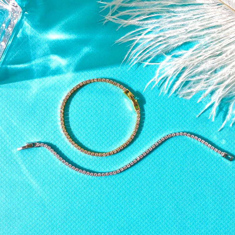 2023 New Fashion Design Sense Light Luxury Glittering Full Diamond 2mm Zircon Four-claw Rai Diamond Bracelet Women's Ins Style