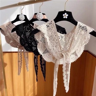 Summer popular sun protection lace coat hollow all-match fake collar outer scarf small shawl crocheted linen triangle scarf