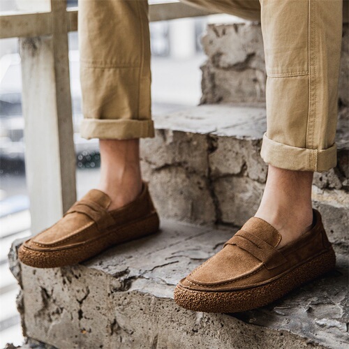 Men's new trendy fashionable loafers  suede genuine leather beanie shoes one-leg soft-soled casual leather shoes for men