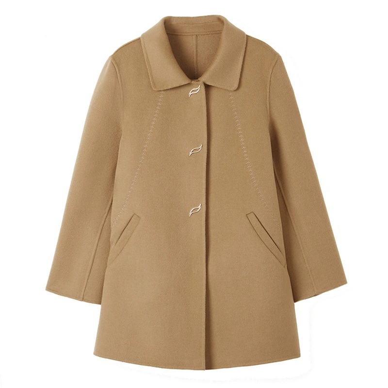 Double-Sided Velvet Wool Coat for Mothers - Demi-Season, Plus Size, Classic Collar, Cozy Warmth