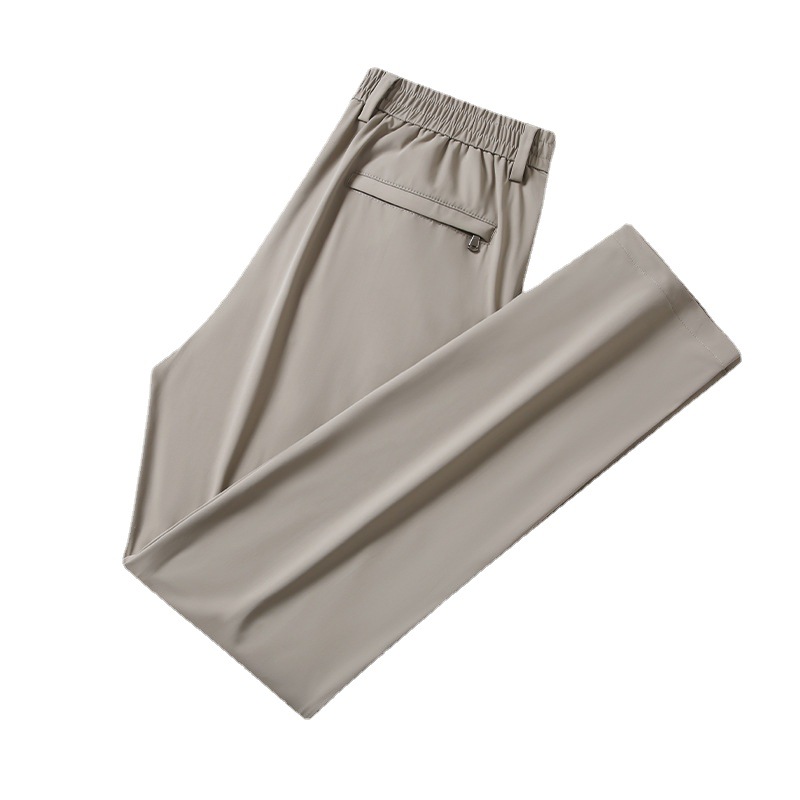 Elastic Waist Ice Silk Casual Pants Men's Summer Thin Loose Straight Quick-drying Sports Pants Western Pants Men's Stretch Pants
