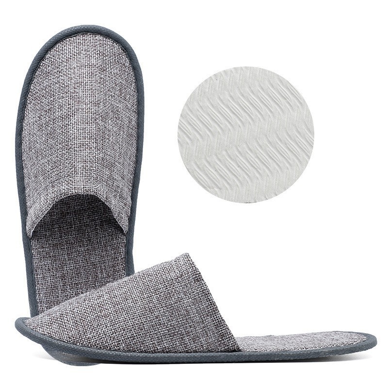 [핫] 심플 그레이 린넨 슬리퍼 (프리 사이즈, 38 ~ 43 야드에 적합, 5mm 미끄럼 방지 솔)