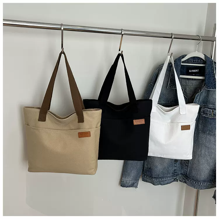 日系简约百搭通勤帆布托特包休闲文艺大容量学生手提包单肩包斜挎