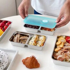 304 ステンレス鋼の鮮度保持ボックス、シンプルな長方形の仕切り弁当箱、おかずソース皿、冷蔵庫密封保存ボックス
