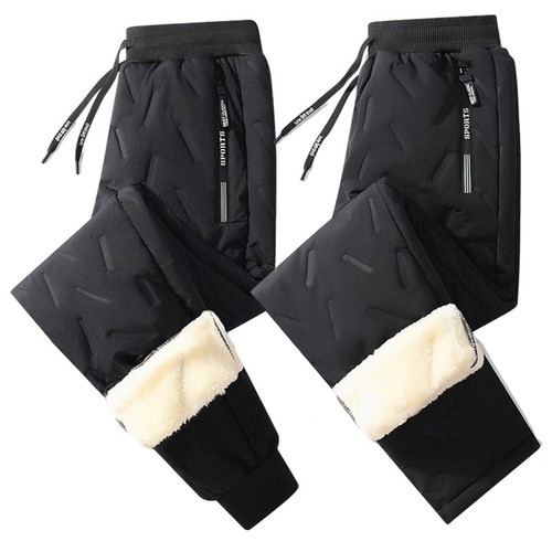 Men's Fleece Snow Ground Pants Winter Thick Waterproof Windproof Ankle Cotton Pants Casual Lamb Wool Long Pants