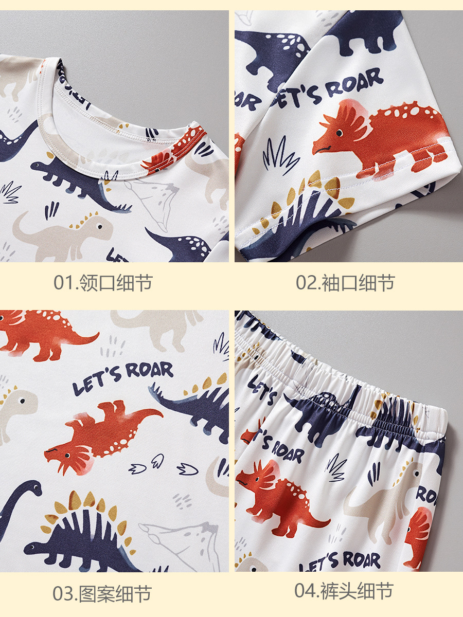 25 años de verano nuevos niños dibujos animados dinosaurios mangas cortas pantalones cortos set de niños tendencia de moda para niños dos piezas set