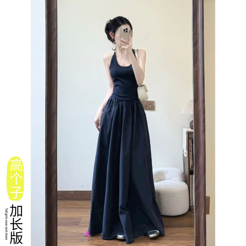 175 Tall Lengthen Edition Pure Desire Sling dress Women's Summer New Elegant Slimming A- word Lazy Long Dress 175 Tall Lengthen Edition Pure Desire Sling dress Women's Summer New Elegant Slimming A- word Lazy Long Dress
