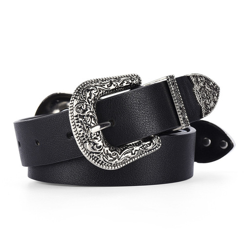 Elegant and Fashionable Men and Women's Belts with Dual Buckle Decorative Engraved Clips, Perfect for Pairing with Retro Jeans