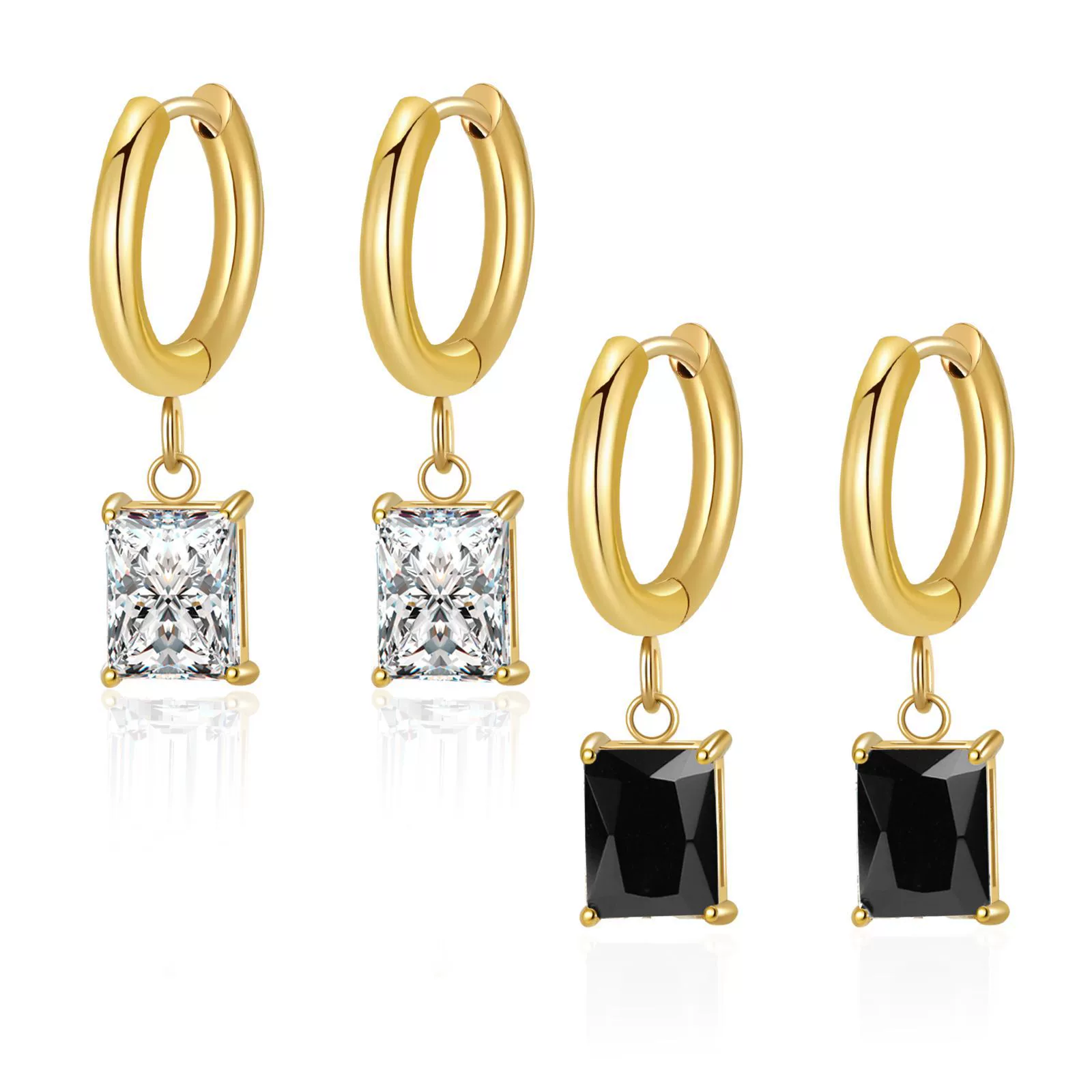  rectangular zirconium, серебро, серьги, клипсы для ушей, 18 карат, оптом
