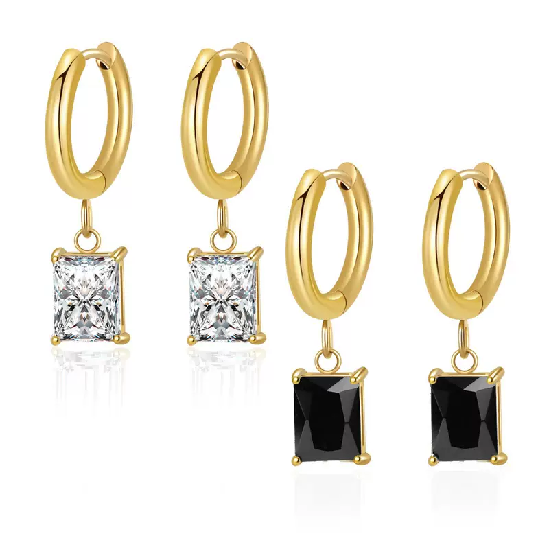  rectangular zirconium, серебро, серьги, клипсы для ушей, 18 карат, оптом