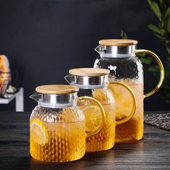 ホウケイ酸ガラス冷水ポット米粒竹蓋ガラス冷水ポット家庭用ジュース飲料ポット大容量冷水ポット