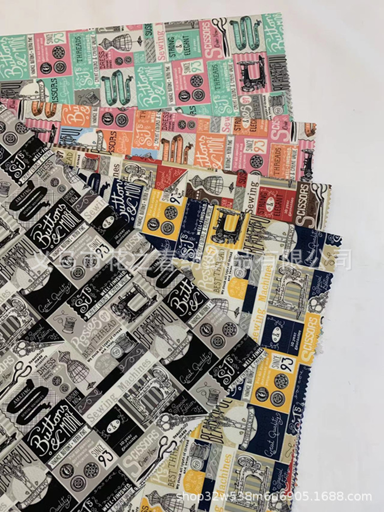 印花皮膜防污防水缝纫机复古图案印花面料