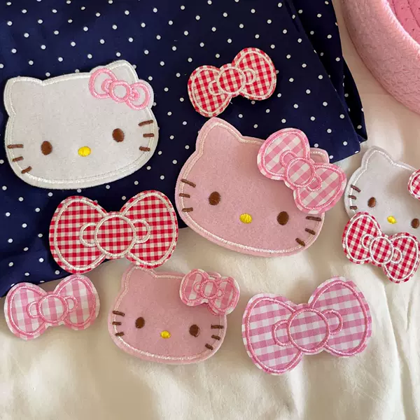 Three-Piece Set of Cute Kitty Bow Cat Hair Tidying Stickers with Bangs Velcro Girl Heart Embroider Hair Stickers