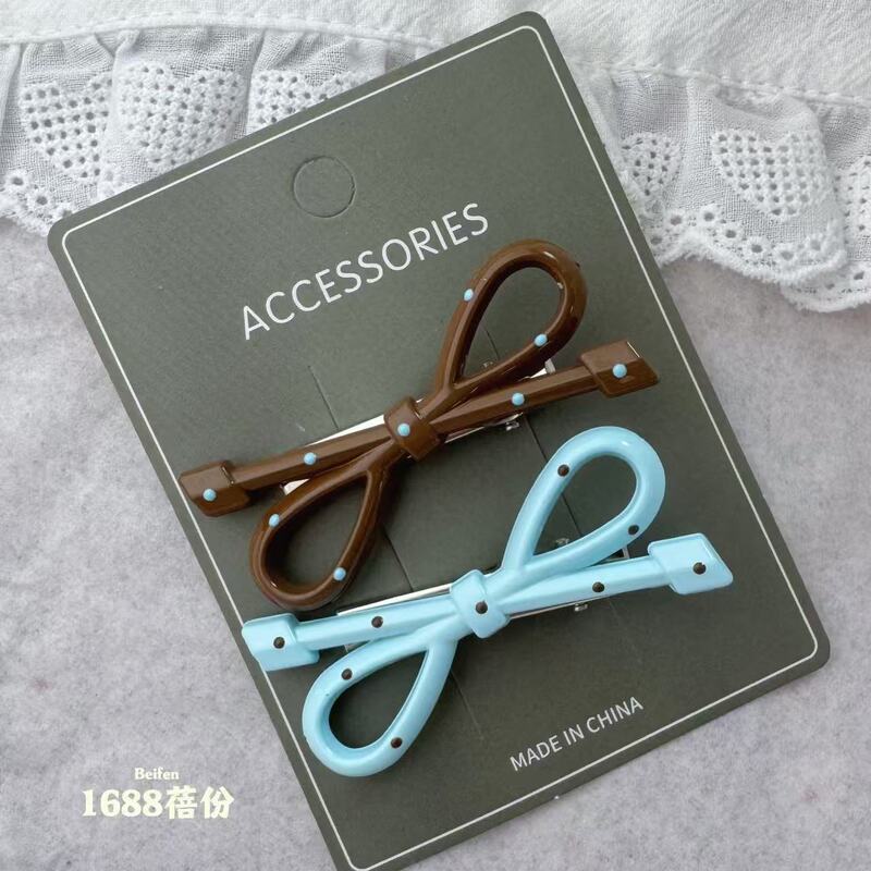 新款蓝咖色系波点蝴蝶结发夹韩版时尚百搭刘海侧边夹碎发夹ins风|undefined