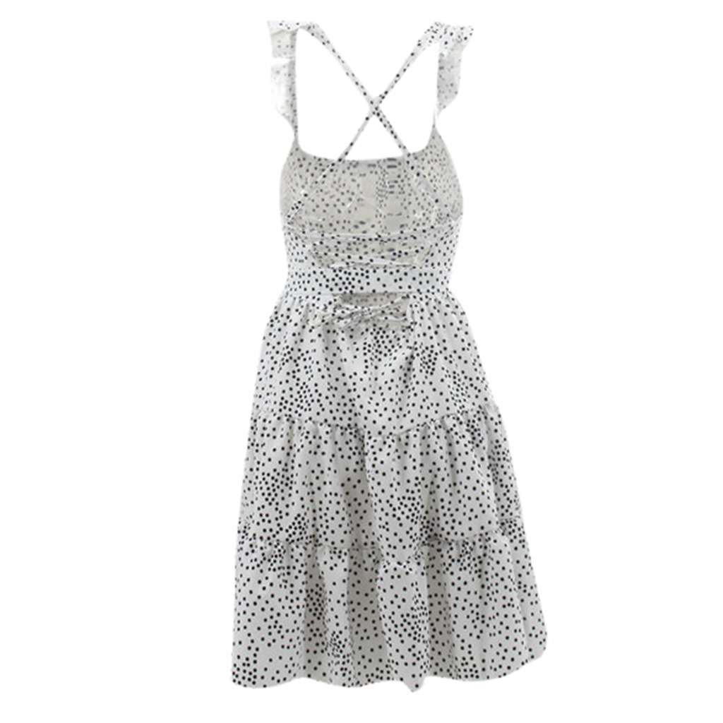 Polka Dot Ruffled Sleeveless Backless Sexy Dress NSYF42085