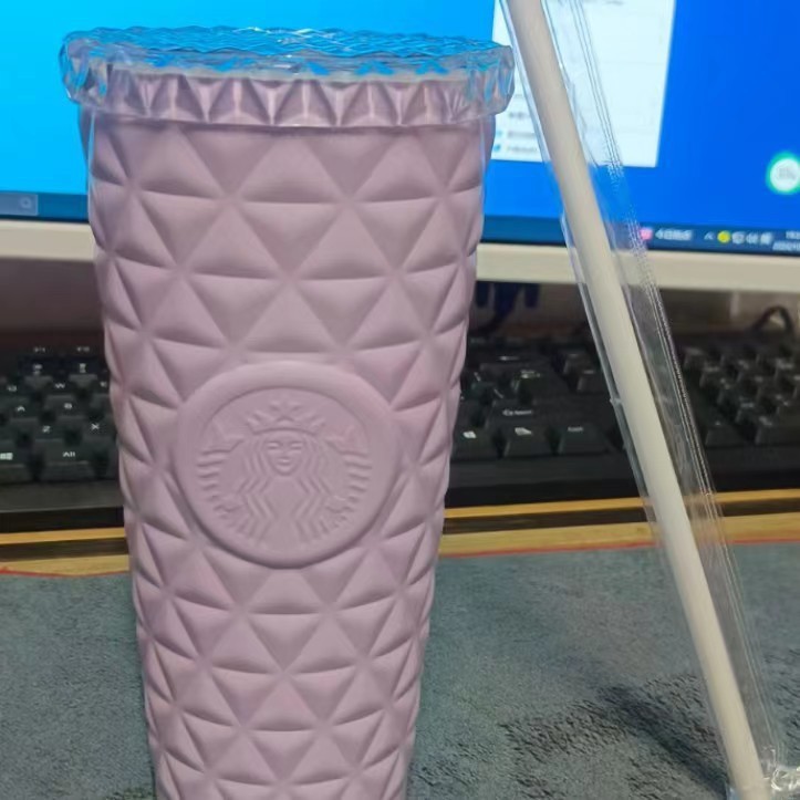 現物星父の新型菱格紋ステンレスストローカップ大容量カップ高颜値保温保冷カップバッチ|undefined