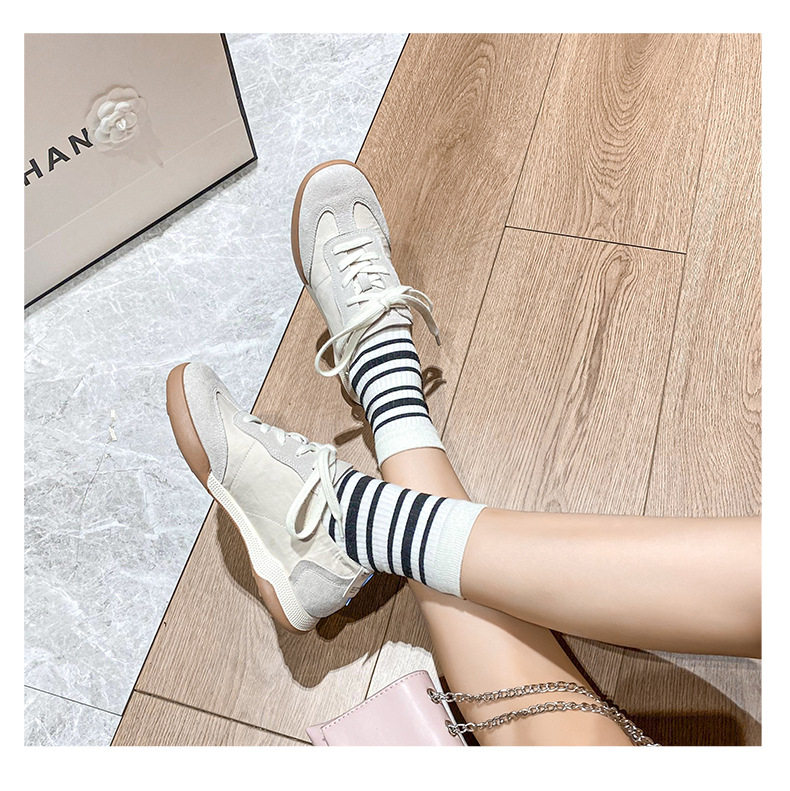 Giày sneaker nữ da thật phối lưới kiểu ballet, đế cao su chống trượt, dây buộc — Màu hồng, Màu mơ, Màu vàng chi tiết 17