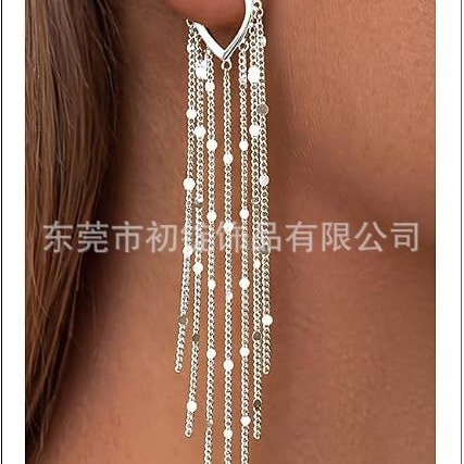 In-stock cross-border sequin long tassel earrings, new trendy Korean-style, chic and unique earrings for women