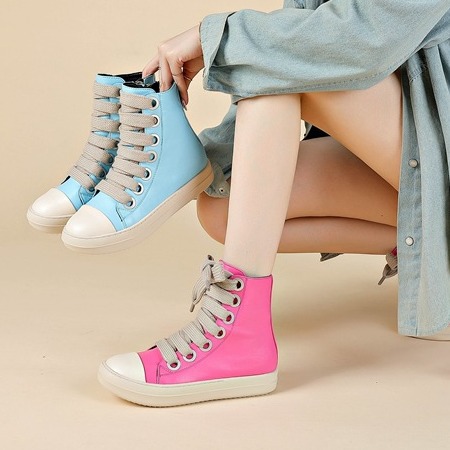 Cross border Foreign Trade High top Thick Laces Large Eyelets Unisex Couple Sneakers_voghion.com