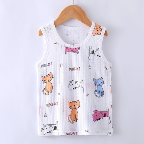 23 new summer style children's pure cotton pit striped I-shaped vest for men and women, small and medium-sized children, baby printed bottoming single top