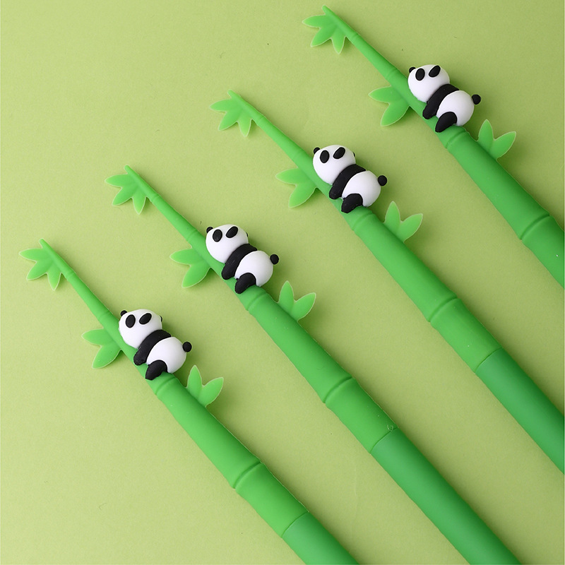 KUKI KOKI creativo bolígrafo neutro panda lindo lindo bolígrafo de agitación de dibujos animados de silicona firma negra bolígrafo papelería