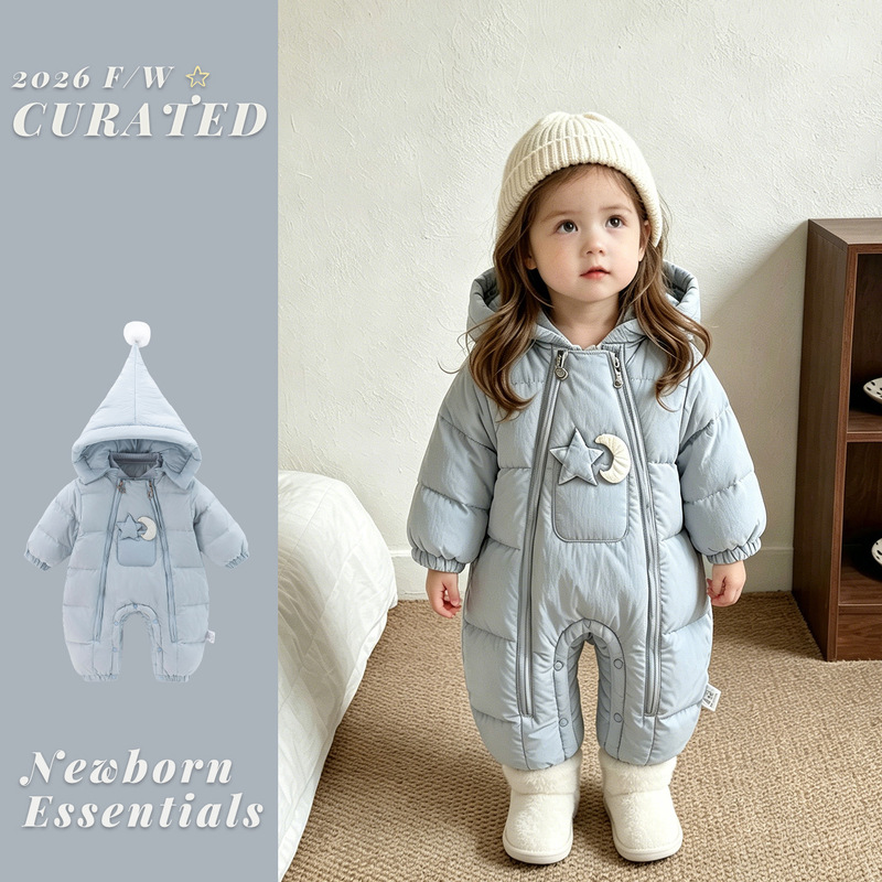 Baby Boy White Duck down Winter Jumpsuit Newborn Baby Clothes Winter Outfit Baby Girl Winter Thickened Romper Outerwear