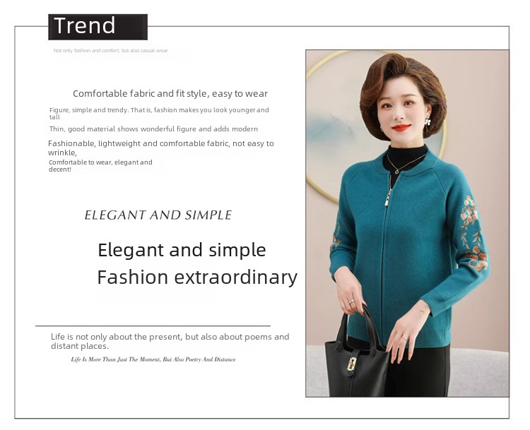 Mom's autumn wool sweater coat middle-aged women's spring and autumn short cardigan small middle-aged and elderly clothes embroidered