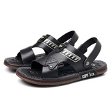 Мужские кожаные пляжные сандалии, летние комфортные слайдеры, нескользящие тапочки для отдыха, воловья кожа, из натуральной кожи