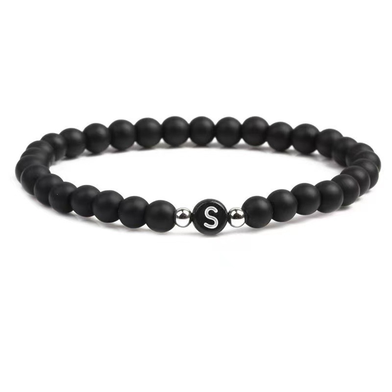 Europa y América natural negro esmerilado ágata 26 cartas pulsera con cuentas cuerda elástica carta pulsera personalizada pareja pulsera