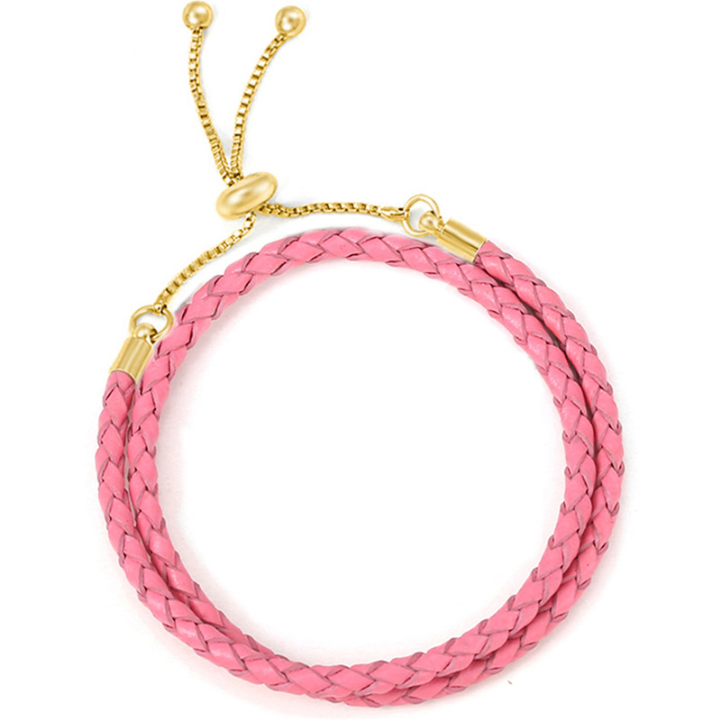 Goldperlen-Armband mit Schnalle, Damenarmband aus Lederband, doppelte Schlaufe, mehrfarbiger Stil, Basic-Kette_voghion.com