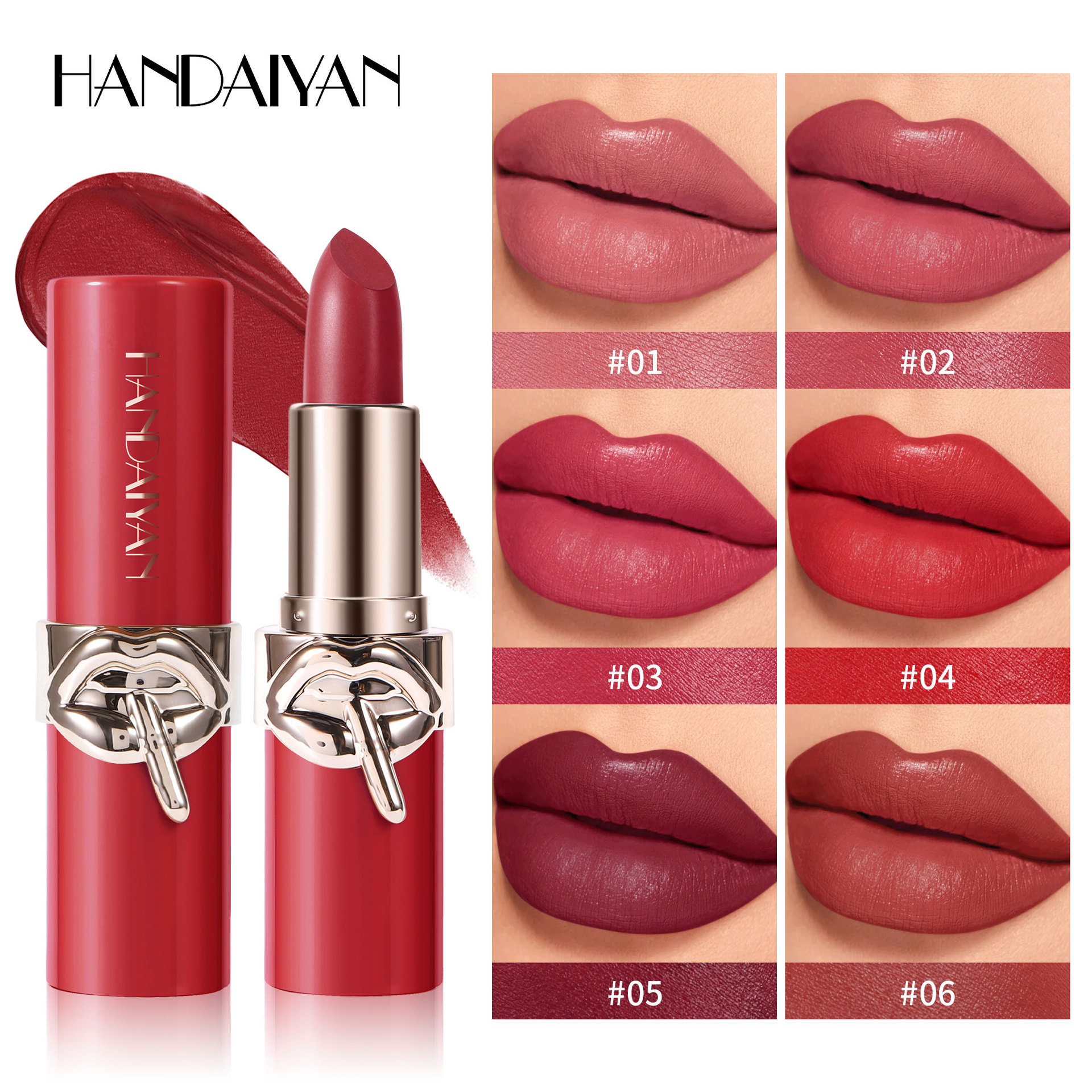 Transfronterizos mate impermeable fácil de colorear HANDAIYAN 6 colores terciopelo lápiz labial en stock suave niebla terciopelo lápiz labial