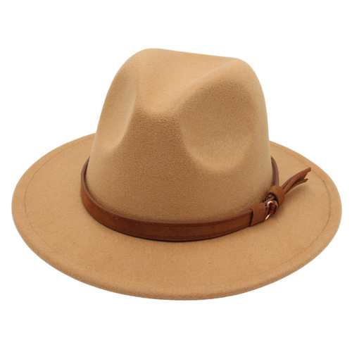 Amazon Importer Gentleman Hat Retro Jazz Hat Unisex Elegant Felt Hat Belt Buckle Wool Hat Luxury Style