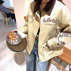 高品质hallokitty涂鸦样式外套新款翻领夹克百搭时尚长袖上衣简约