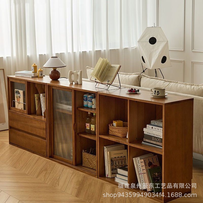 Combination bookcase solid wood Nordic locker living room display cabinet floor storage cabinet sofa side cabinet retro magazine Cabinet