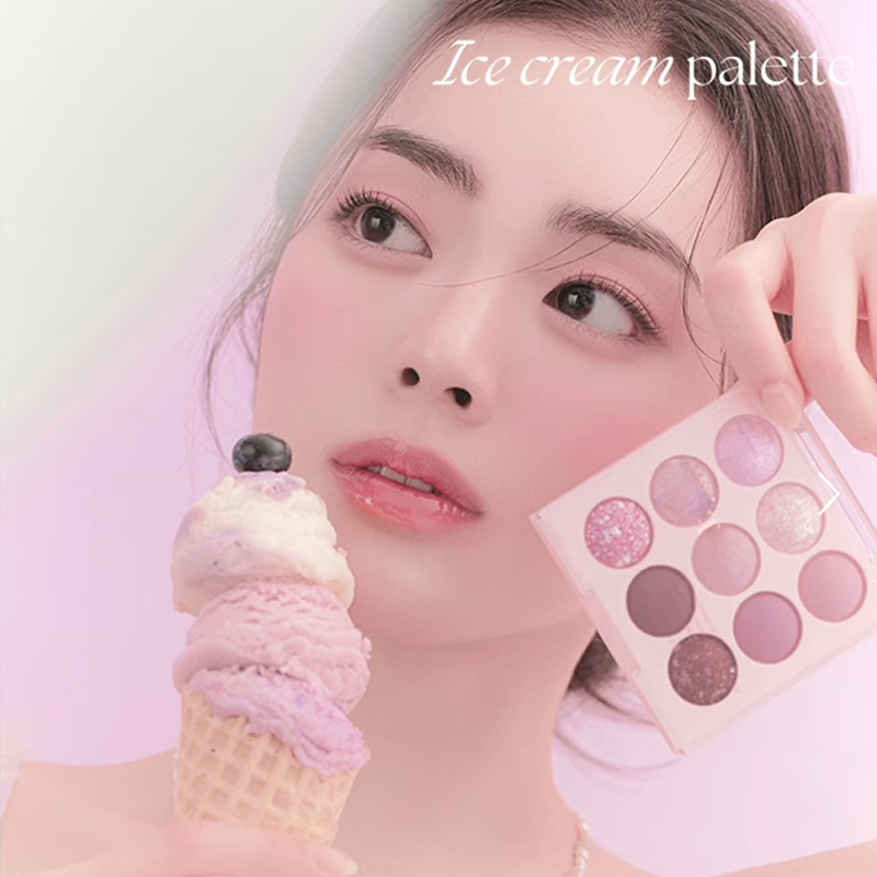 Kapel Ice Cream Sombra de ojos de nueve colores Lentejuelas brillo sombra de ojos de color tierra nacarado puré de papas femenino novato transfronterizo