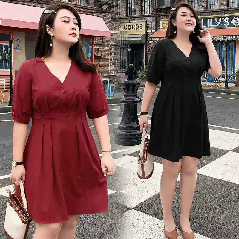 胖妹妹大码女装200斤 2023新款外贸小众很仙的遮肚连衣裙减龄夏季