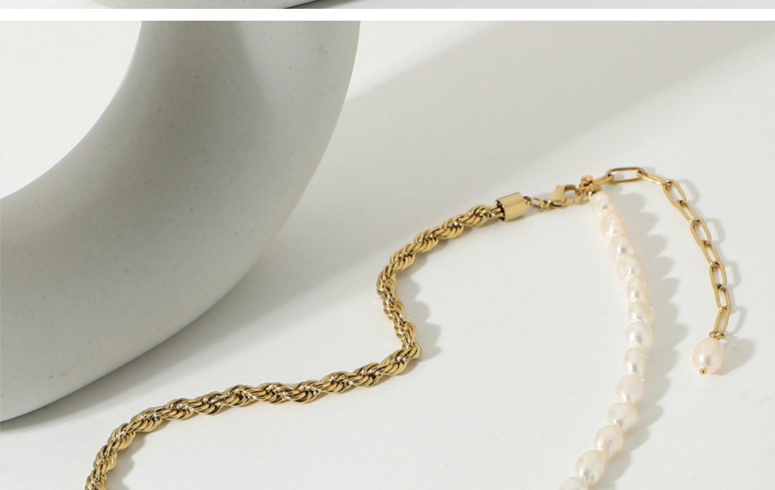 Natural Freshwater Pearl Twist Chain Splicing 14k Gold Necklace display picture 8