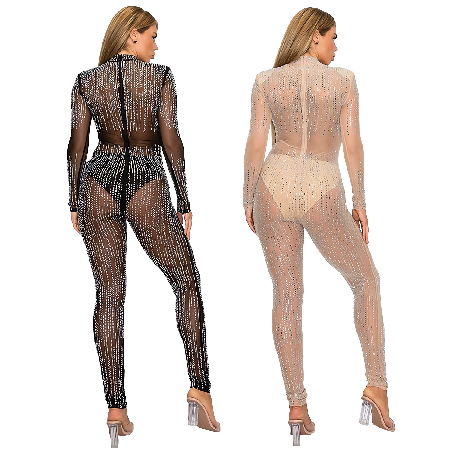 C6958 Aliexpress transfronterizo Amazon estación independiente perforación en caliente de moda sexy perspectiva pantalones de dos piezas image 6