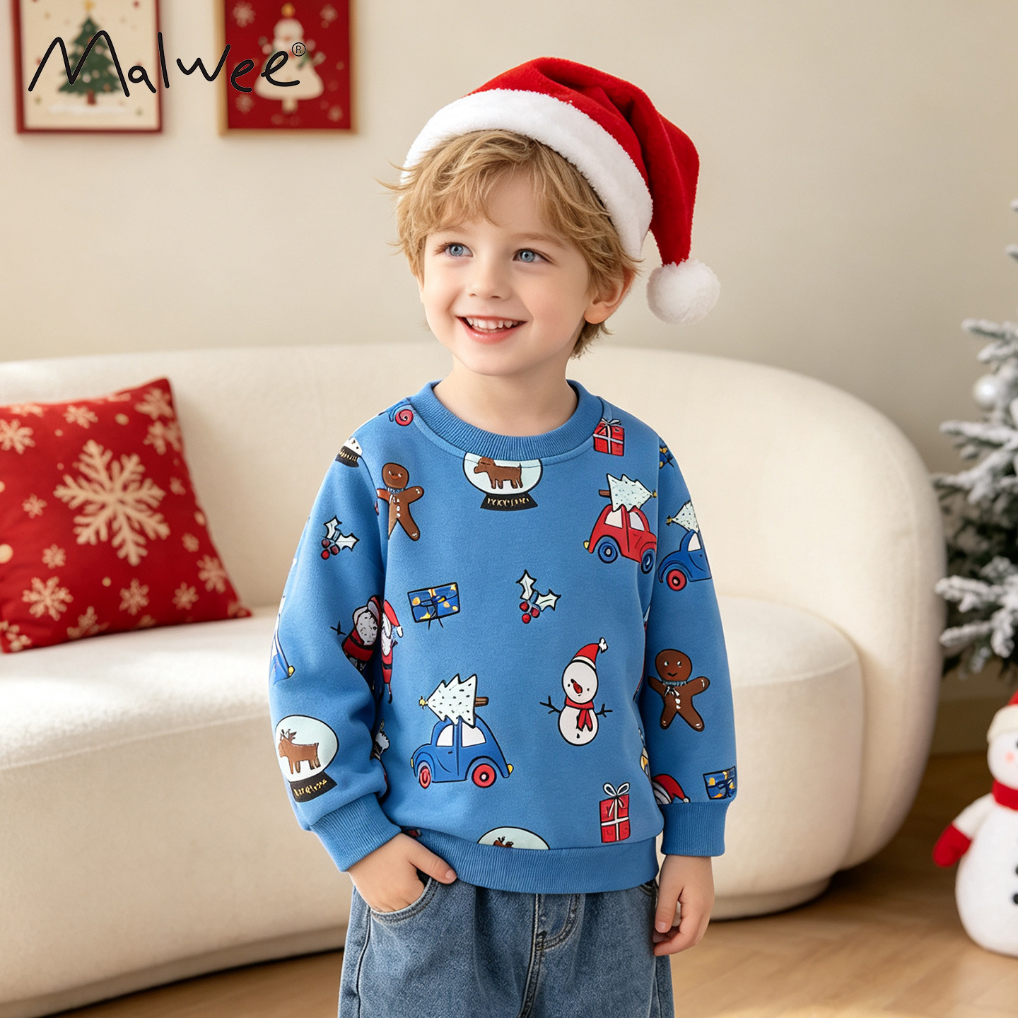 Malwee boys' sweatshirt, new autumn style, long-sleeved base layer, European and American style children's clothing, round neck, casual and handsome top.