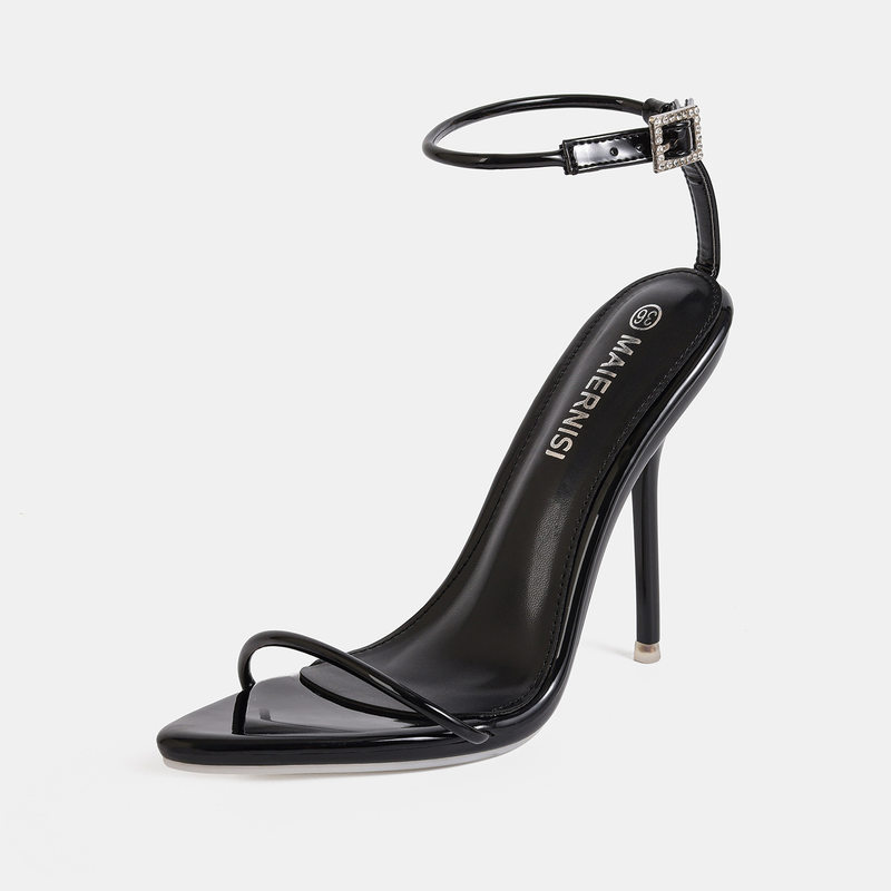 Sandal cao gót 12 cm hở mũi quai ngang phong cách hiện đại tối giản — Màu be, Màu bạc, Màu trắng, Màu tím