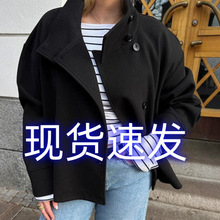 现货2025秋冬新品高级感气质立领短款毛呢双面呢外套女百搭上衣