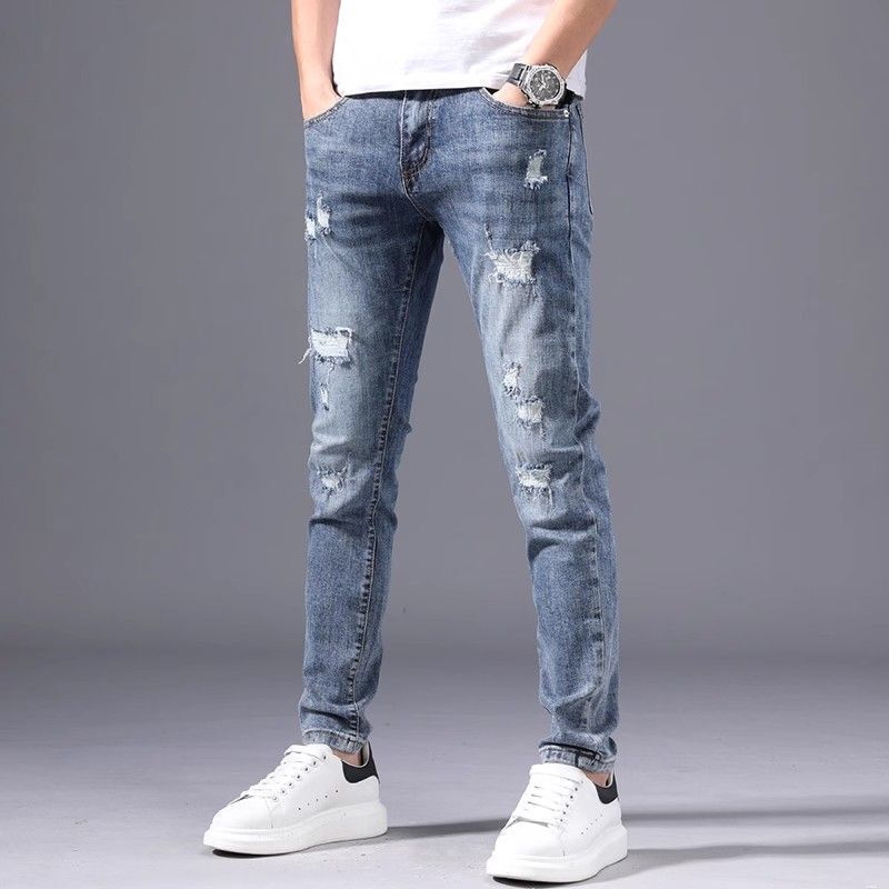Hong Kong High-end Ripped Jeans Men's 2024 New Spring Elastic Casual Slim Fit Small Feet All-match Trend Hong Kong High-end Ripped Jeans Men's 2024 New Spring Elastic Casual Slim Fit Small Feet All-match Trend