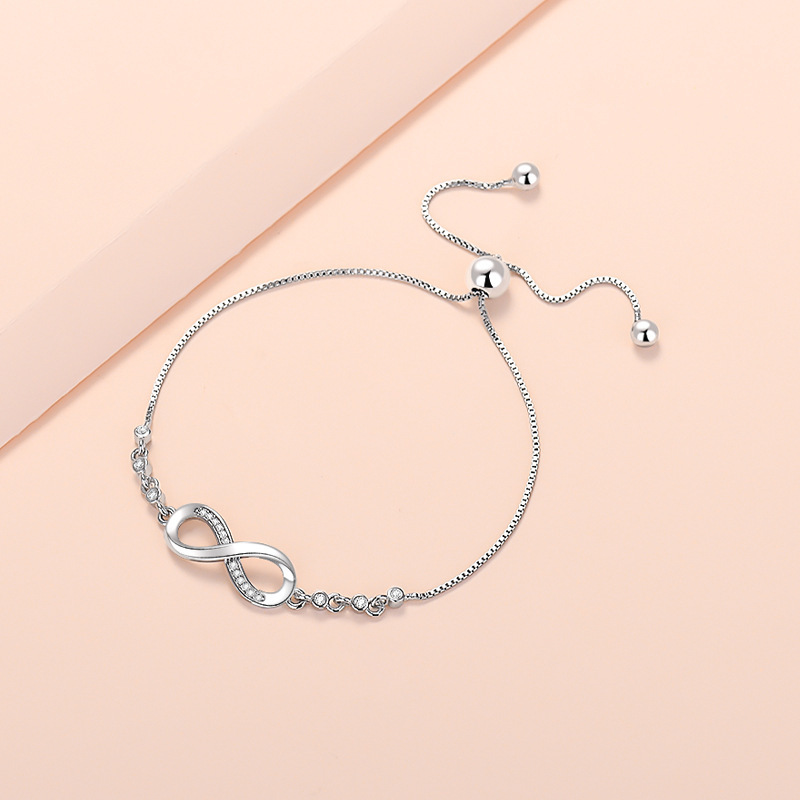 Cross-border Hot Unlimited Loop 8-character Bracelet Crystal Pull Bracelet Micro-inlaid Zircon S925 Silver Bracelet for Women Live